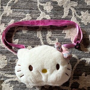 Hello Kitty White Plush Crossbody Bag with Pink Strap and Plaid Bow
